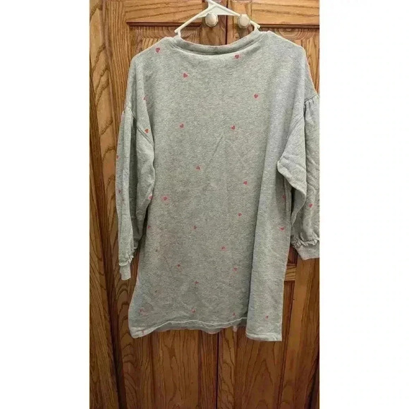 Women's long sweatshirt dress w/ puffed sleeves & small heart print detail XL - Picture 5 of 7